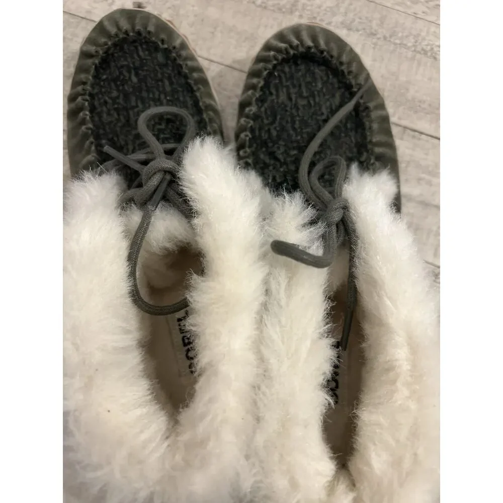 Sorel Womens 7.5 Out N About Moc Olive Green Suede Faux Shearling Lined Moccasin